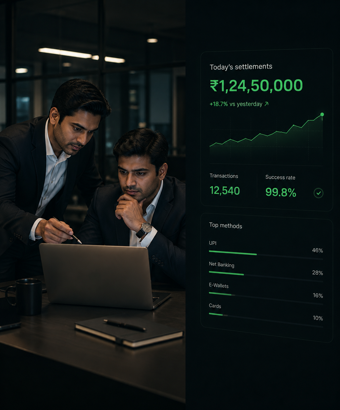 Merchants reviewing daily settlements in the KoiPay dashboard
